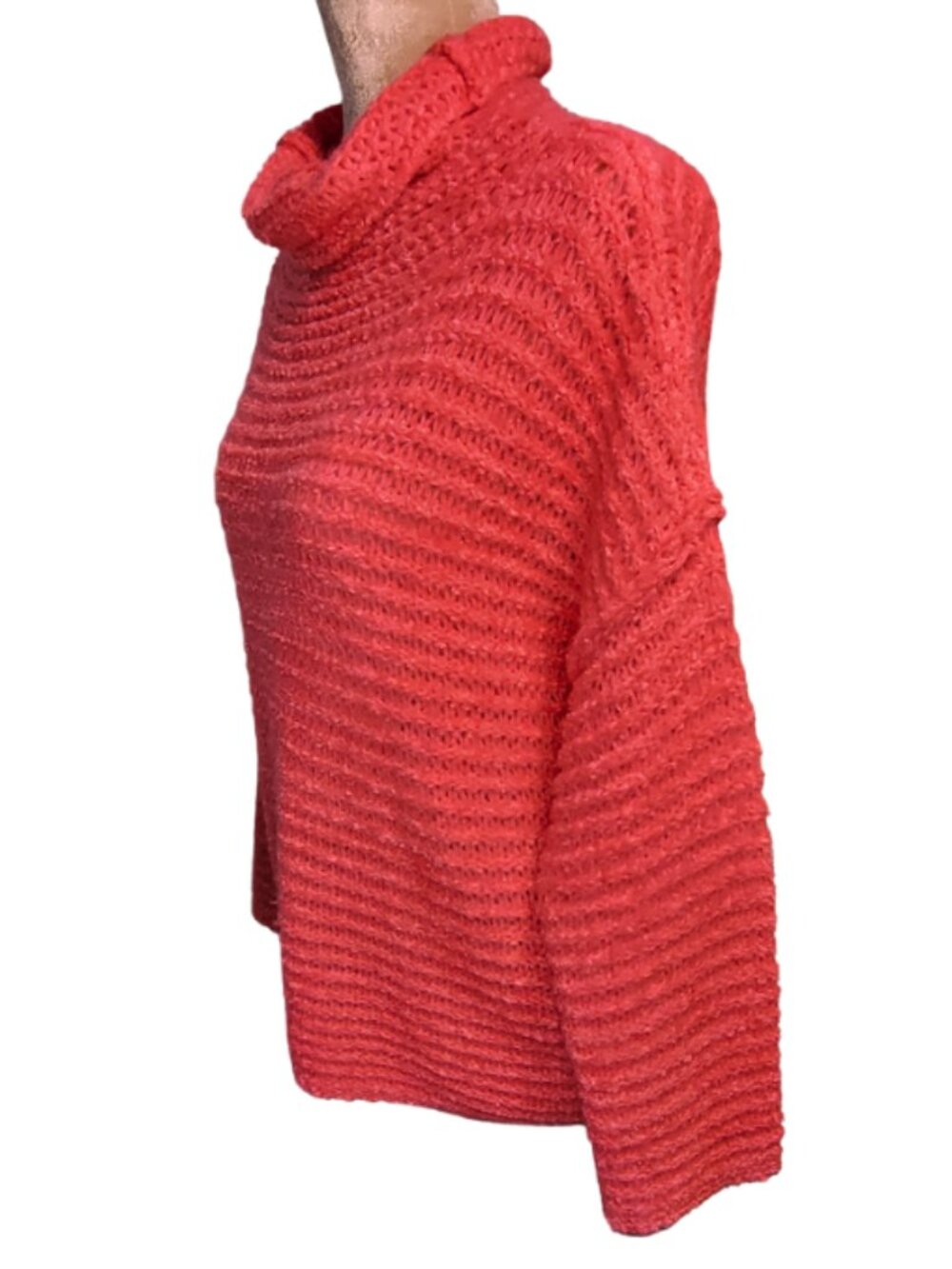 aerie Chunky Cable Knit Fuschia Cozy Sweater Drop Shoulder Cowl Neck Size XS - Picture 3 of 9